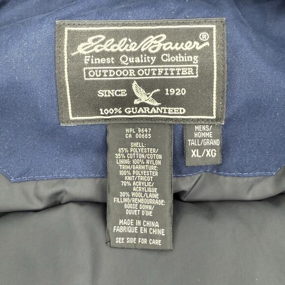 Vintage Eddie Bauer Navy Jacket Men’s XL Goose Down Coat Hooded Puffer Parka - Picture 5 of 16